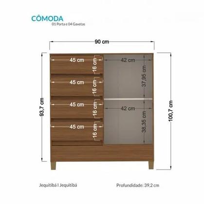 Imagem de Comoda 1 Porta com 4 Gavetas Com Pés Jequetiba