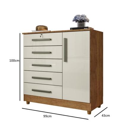 Imagem de Cômoda 1 Porta e 5 Gavetas com Chave Vitoria Cedro e Areia Rud Rack