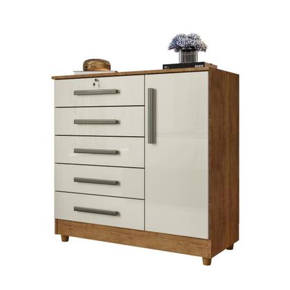 Imagem de Cômoda 1 Porta e 5 Gavetas com Chave Vitoria Cedro e Areia Rud Rack