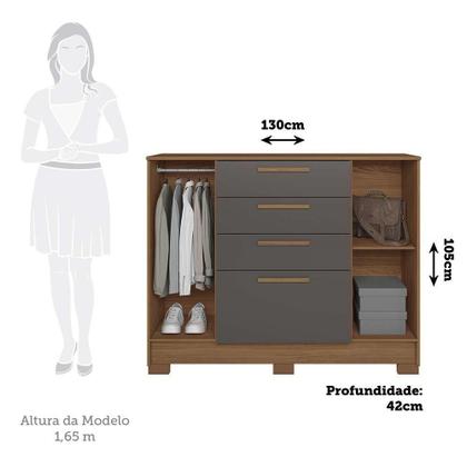 Imagem de Cômoda 130,20cm 2 Pt E 4 Gv Eliot Estilo Mm Jatoba/grafitte