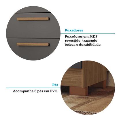 Imagem de Cômoda 130,20cm 2 Pt E 4 Gv Eliot Estilo Mm Jatoba/grafitte