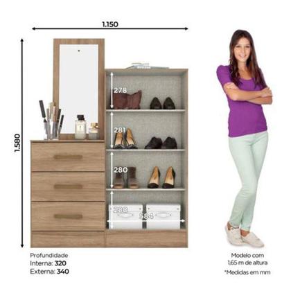 Imagem de Cômoda 2 Portas 3 Gavetas Com Espelho Henn Jequitibá