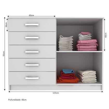 Cômoda 2 Portas 5 Gavetas Atenas Branco - Evidencia - Evidencia