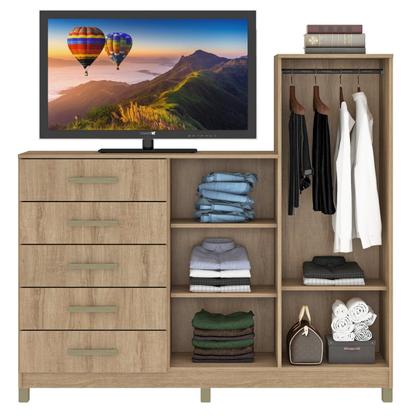 Imagem de Cômoda 2 Portas 5 Gavetas com Cabideiro e Pés Chicago