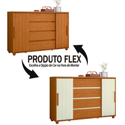 Imagem de Cômoda 2 Portas de Correr Frisadas 4 Gavetas Flex Hera Madeirado/Off White Albatroz