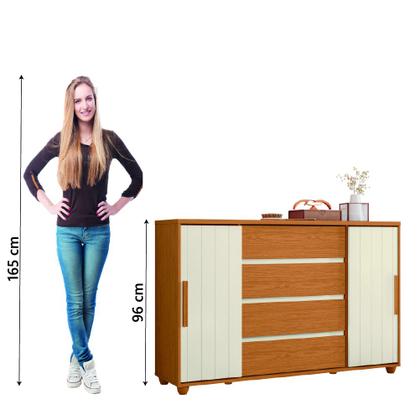 Imagem de Cômoda 2 Portas de Correr Frisadas 4 Gavetas Flex Hera Madeirado/Off White Albatroz