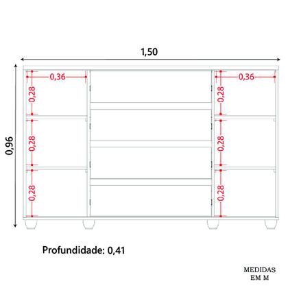 Imagem de Cômoda 2 Portas de Correr Frisadas 4 Gavetas Flex Hera Madeirado/Off White Albatroz