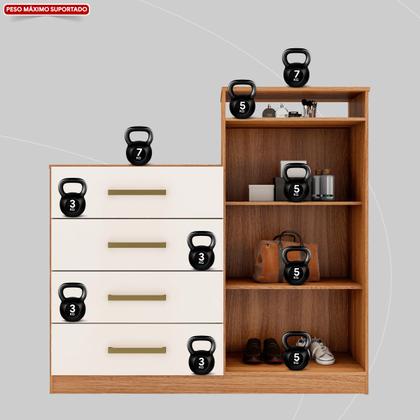 Imagem de Cômoda 2 Portas e 4 Gavetas Áurea com Pés Amendola/Off White - Demóbile