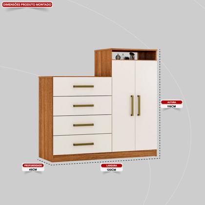 Imagem de Cômoda 2 Portas e 4 Gavetas Áurea com Pés Amendola/Off White - Demóbile