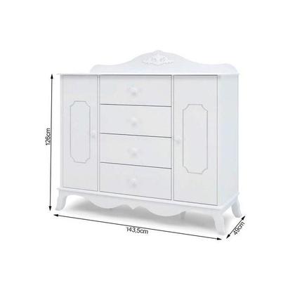 Imagem de Cômoda 2 Portas e Guarda Roupa 4 Portas Provençal Raleza Cor Branco Acetinado - Canaa