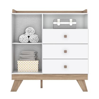 Imagem de Cômoda 3 Gavetas 1 Porta Confete Henn - Branco/Jequitibá HP