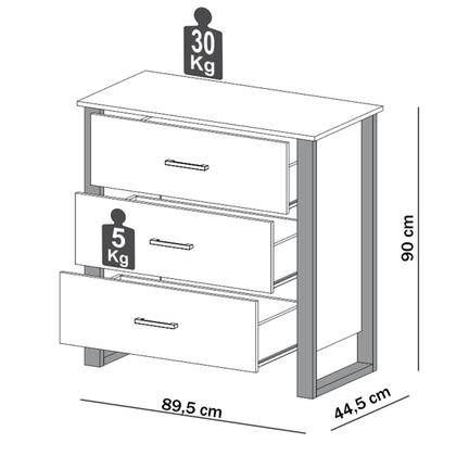 Imagem de Cômoda 3 Gavetas 100% Mdf Freijo/Preto Fosco F38  Dalla Costa