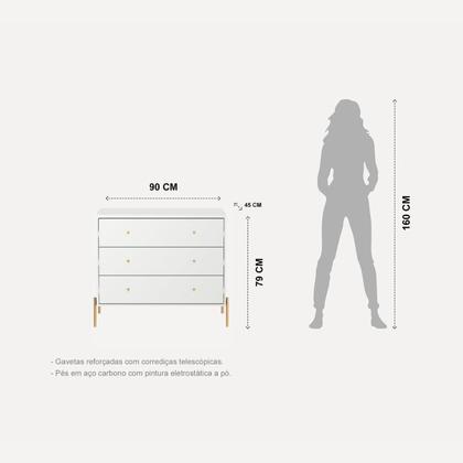 Imagem de Cômoda 3 Gavetas Jasper 79x90x45 cm Branco/Dourado