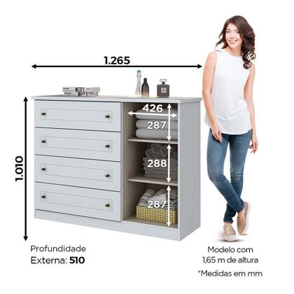 Imagem de Cômoda 4 Gavetas 1 Porta Americano Henn - Branco Fosco
