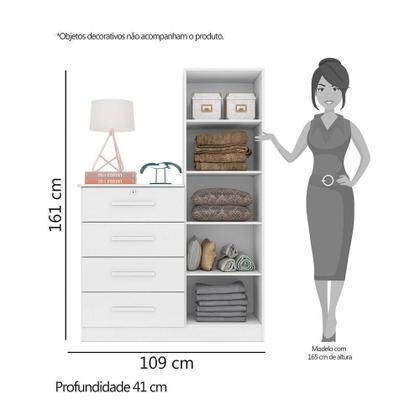 Imagem de Cômoda 4 Gavetas 1 Porta Com Espelho Elise Plus Branco Fosco