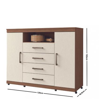 Imagem de Cômoda 4 Gavetas 2 Portas com Rodizio Havana Master Santos Andira