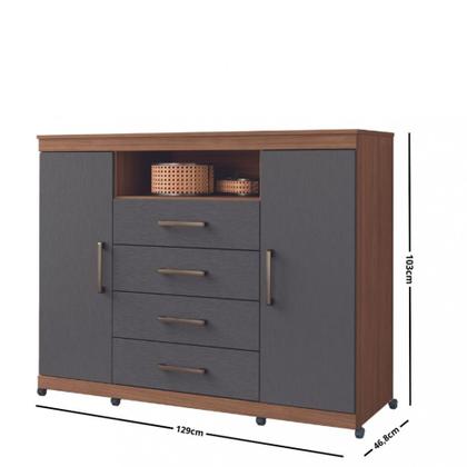 Imagem de Cômoda 4 Gavetas 2 Portas com Rodizio Havana Master Santos Andira