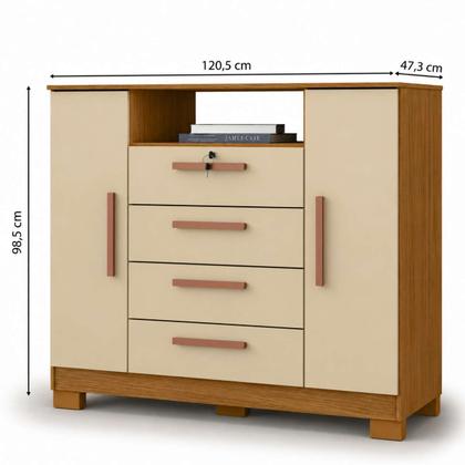 Imagem de Cômoda 4 Gavetas 2 Portas Quarto Casal Solteiro Carvalho Americano Off White ÉdeCasaMóveis