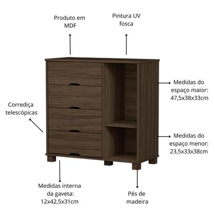 Imagem de Cômoda 4 Gavetas Com 1 Porta Sapateira Design Atemporal Moderno Linha Clara Para Quarto Com detalhe em Rattan