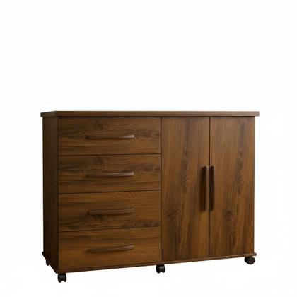 Imagem de Cômoda 4 Gavetas com Sapateira 2 Portas Madeirada e Rodinhas