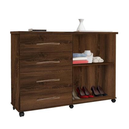Imagem de Cômoda 4 Gavetas com Sapateira 2 Portas Madeirada e Rodinhas
