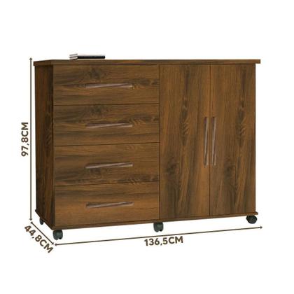 Imagem de Cômoda 4 Gavetas com Sapateira 2 Portas Madeirada e Rodinhas