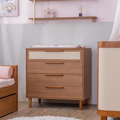 Imagem de Cômoda 4 gavetas Quater Linha Paglia Nogueira com Palhinha Natural