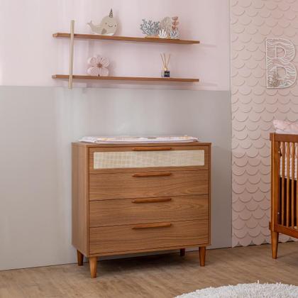 Imagem de Cômoda 4 gavetas Quater Linha Paglia Nogueira com Palhinha Natural