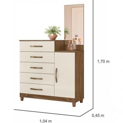 Imagem de Cômoda 5 Gavetas 1 Porta e Espelho e Pés Lisboa