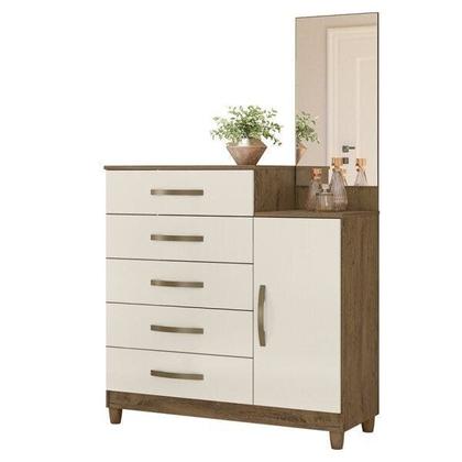 Imagem de Cômoda 5 Gavetas 1 Porta e Espelho e Pés Lisboa