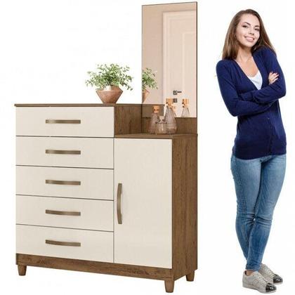 Imagem de Cômoda 5 Gavetas 1 Porta e Espelho e Pés Lisboa