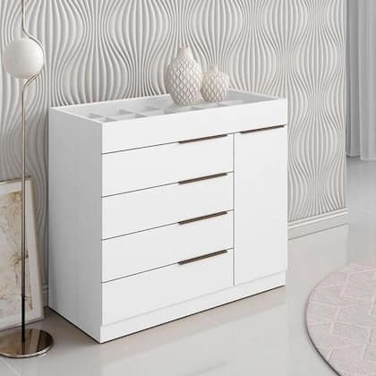 Imagem de Cômoda 5 Gavetas Com Porta Joias Organizador Tampo De Vidro Sevilha Aramóveis