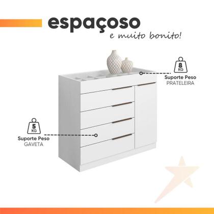 Imagem de Cômoda 5 Gavetas Com Porta Joias Organizador Tampo De Vidro Sevilha Aramóveis