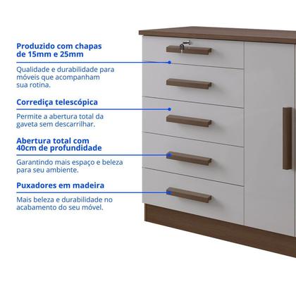 Imagem de Cômoda 5 Gavetas e com Chave Tampo e Frente em Mdf Zeus
