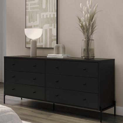 Imagem de Cômoda 6 Gaveta e Mesa Cabeceira 2 Gaveta Jasper Preto Fosco