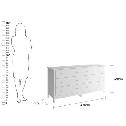 Imagem de Cômoda 6 Gavetas Branca em MDF 145x40x72 cm Ditália