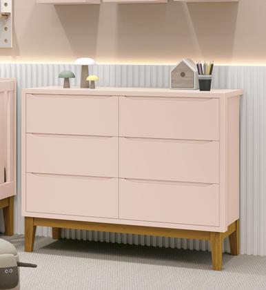 Imagem de Cômoda 6 Gavetas Classic New Rosa Fosco com Madeira - MoveisAqui