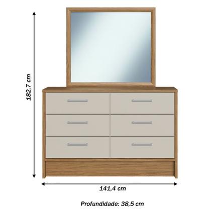 Imagem de Cômoda 6 Gavetas com Espelho Naturalle/Cristalo - Decibal