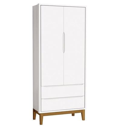 Imagem de Cômoda 6 Gavetas e Guarda Roupa 2 Portas New Classic Branco com Pés Madeira - Reller