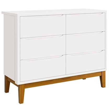 Imagem de Cômoda 6 Gavetas e Guarda Roupa 2 Portas New Classic Branco com Pés Madeira - Reller