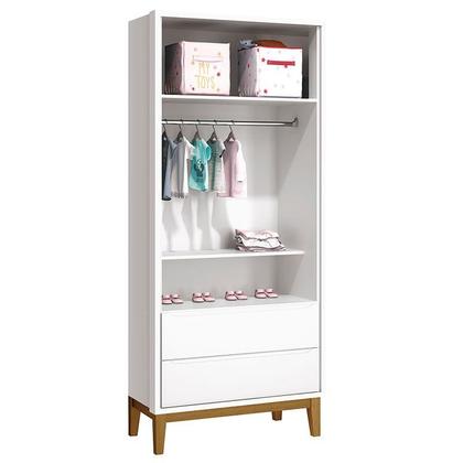 Imagem de Cômoda 6 Gavetas e Guarda Roupa 2 Portas New Classic Branco com Pés Madeira - Reller