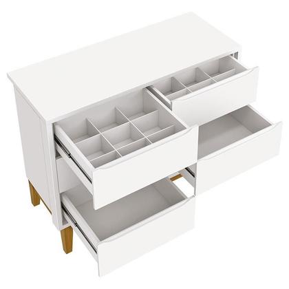 Imagem de Cômoda 6 Gavetas e Guarda Roupa Infantil 3 Portas New Classic Branco Acetinado com Pés Madeira - Reller