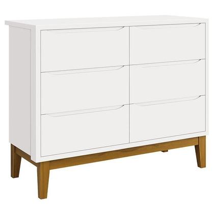 Imagem de Cômoda 6 Gavetas e Guarda Roupa Infantil 3 Portas New Classic Branco Acetinado com Pés Madeira - Reller