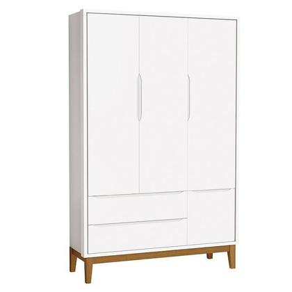 Imagem de Cômoda 6 Gavetas e Guarda Roupa Infantil 3 Portas New Classic Branco Acetinado com Pés Madeira - Reller