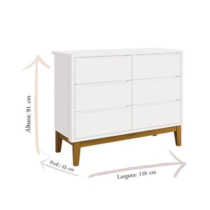 Imagem de Cômoda 6 Gavetas e Guarda Roupa Infantil 3 Portas New Classic Branco Acetinado com Pés Madeira - Reller