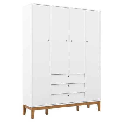 Imagem de Cômoda 6 Gavetas e Guarda Roupa Unique 4 Portas Branco Soft Eco Wood - Matic
