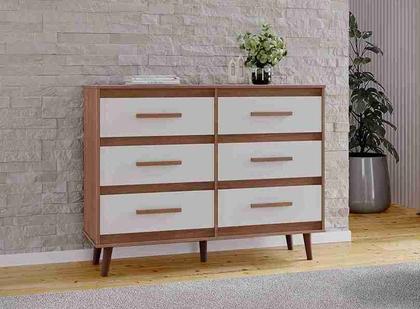 Imagem de Cômoda 6 Gavetas Mila com Estilo Retrô MDP - Savana/Off-White