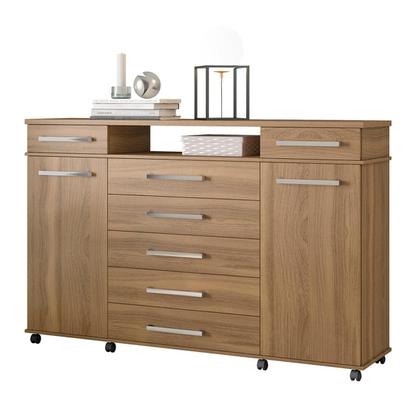 Imagem de Cômoda 7 Gavetas 2 Portas 1 Cabideiro 1 Nicho com Rodizios London