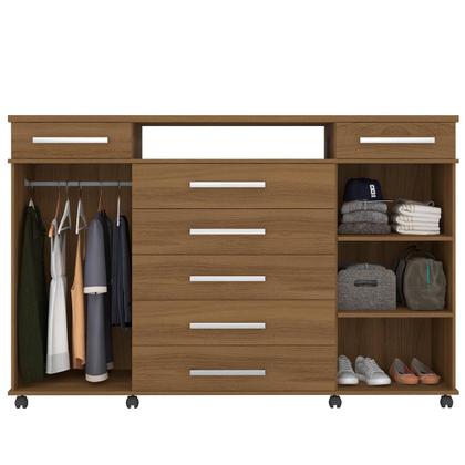 Imagem de Cômoda 7 Gavetas 2 Portas 1 Cabideiro 1 Nicho com Rodizios Mônaco