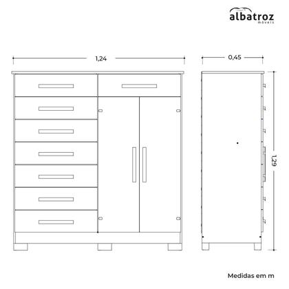 Imagem de Cômoda 8 Gavetas 2 Portas com Cabideiro Verona